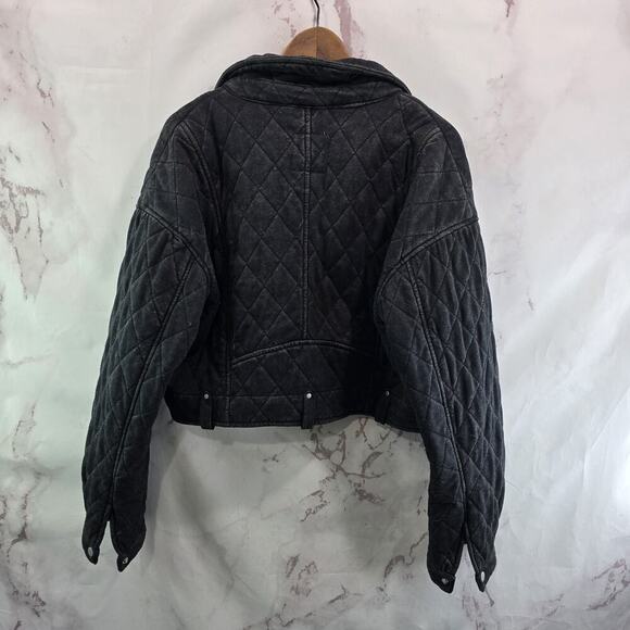 Anthropologie Coat Womens Large Black Crop Quilted Moto Avec Les Filles - Picture 5 of 11